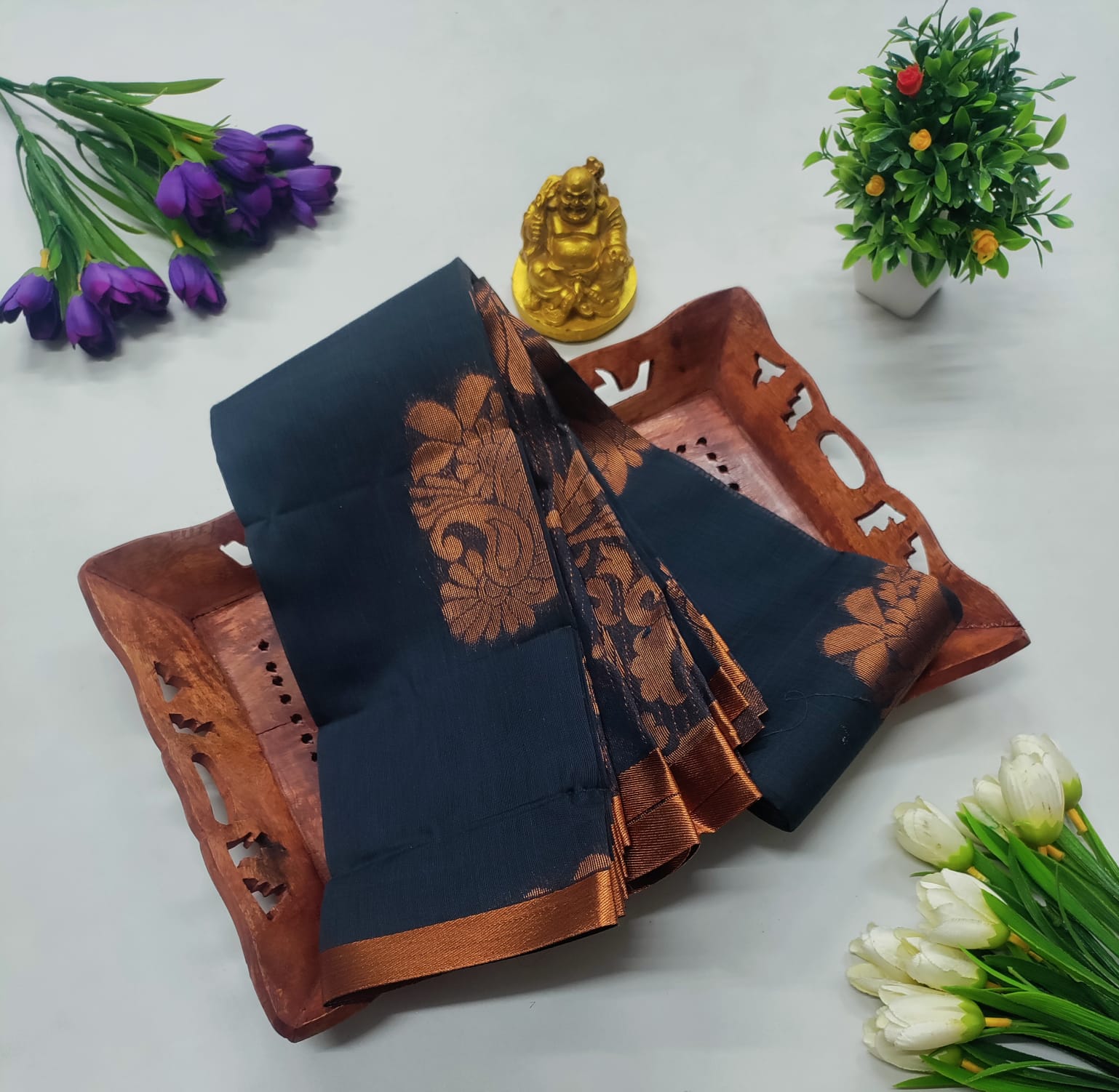 Dark  STEEL Grey Silk Cotton Saree