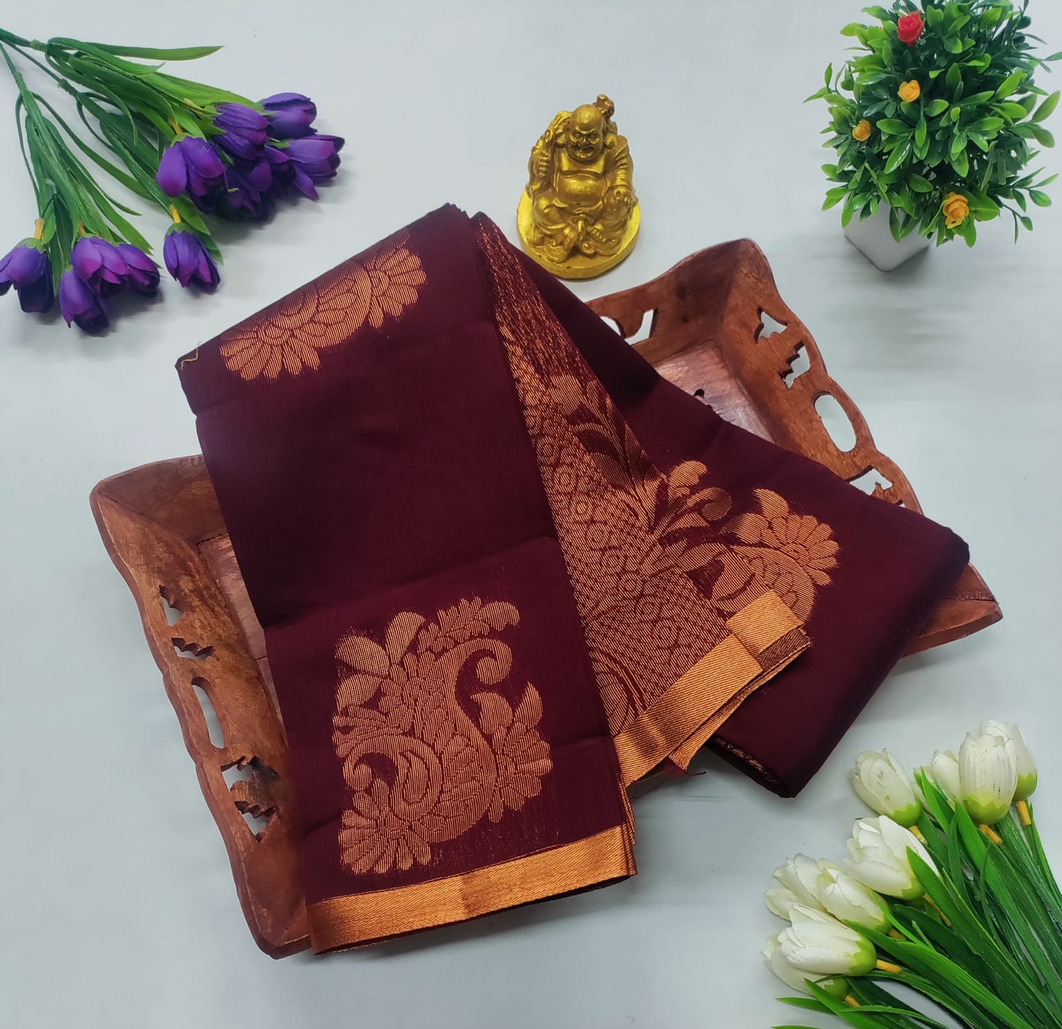Maroon Silk Cotton Saree