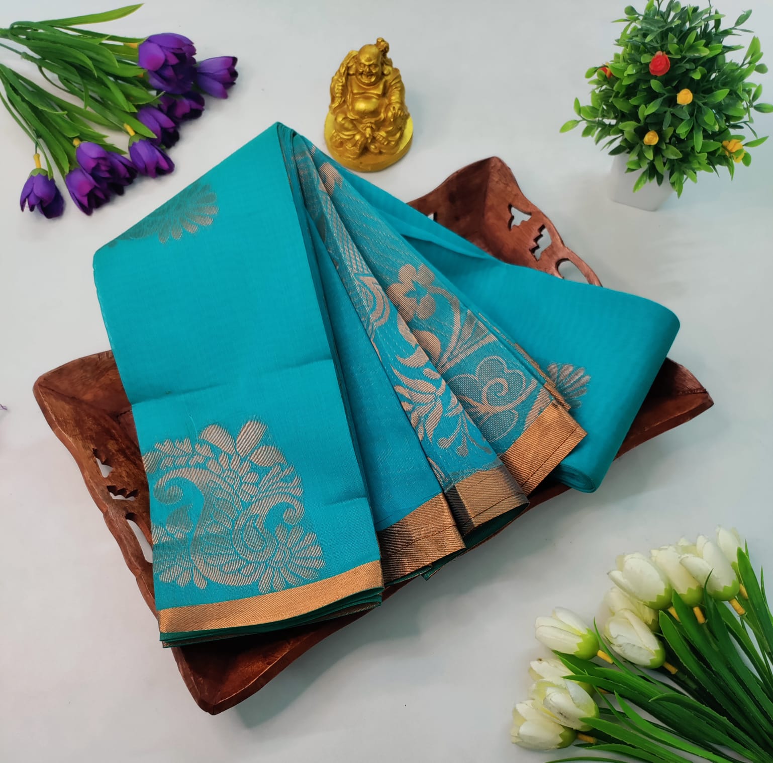 Sky Blue Silk Cotton Saree