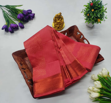 Rich TOMATO RedIes Silk Cotton Saree with Zari Border