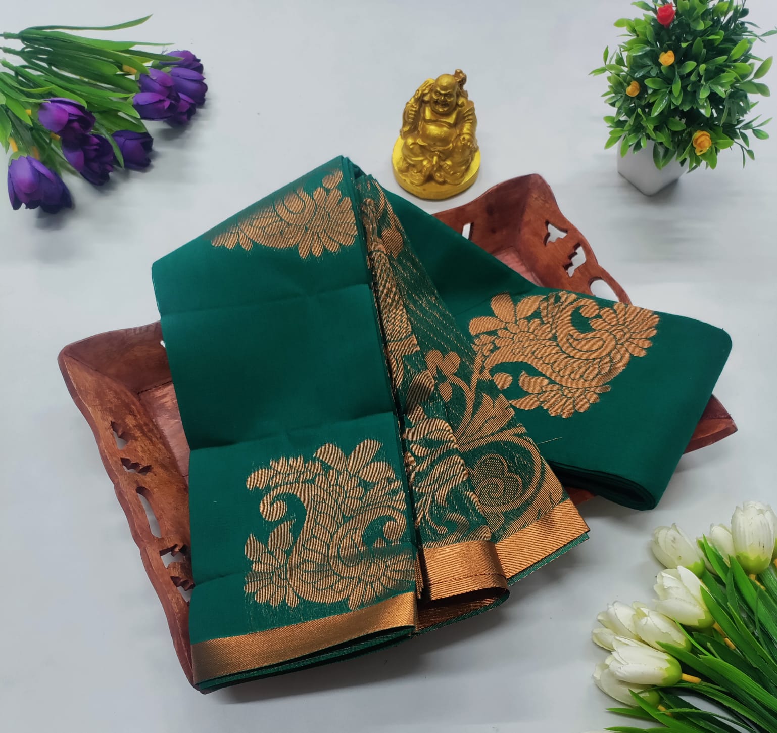 Teal Silk Cotton Saree