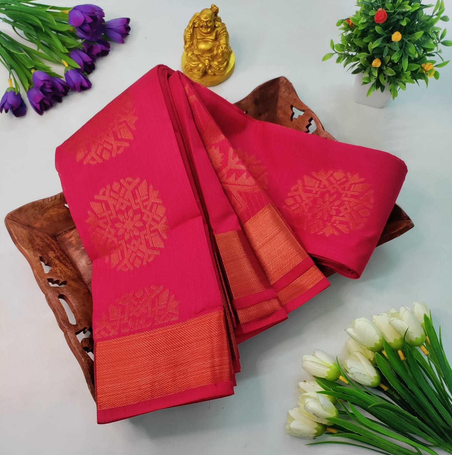 REDIESPink Silk Cotton Saree