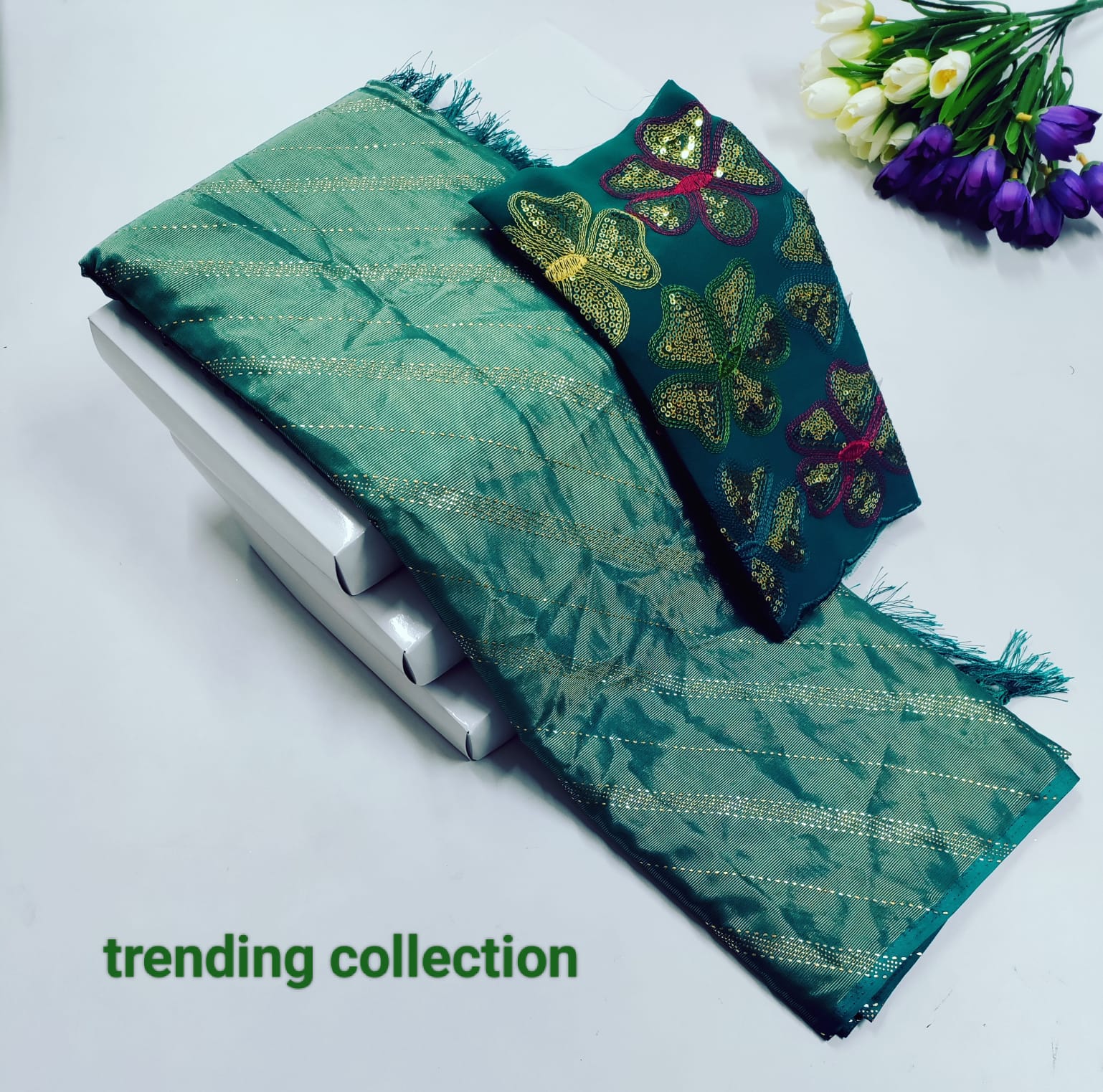 Elegant Gerojet Saree with Embroidered Blouse