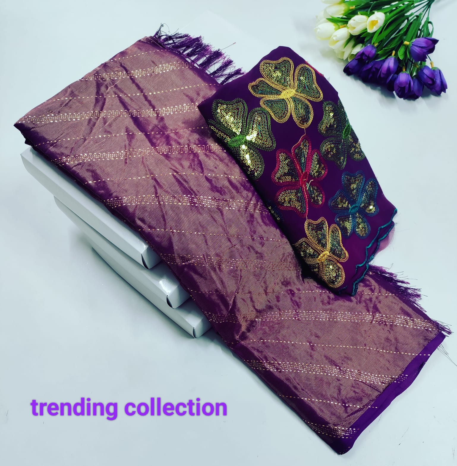 Elegant Gerojet Saree with Embroidered Blouse