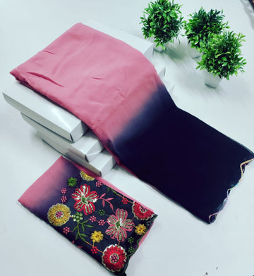 Elegant Gerojet Saree with Embroidered Blouse