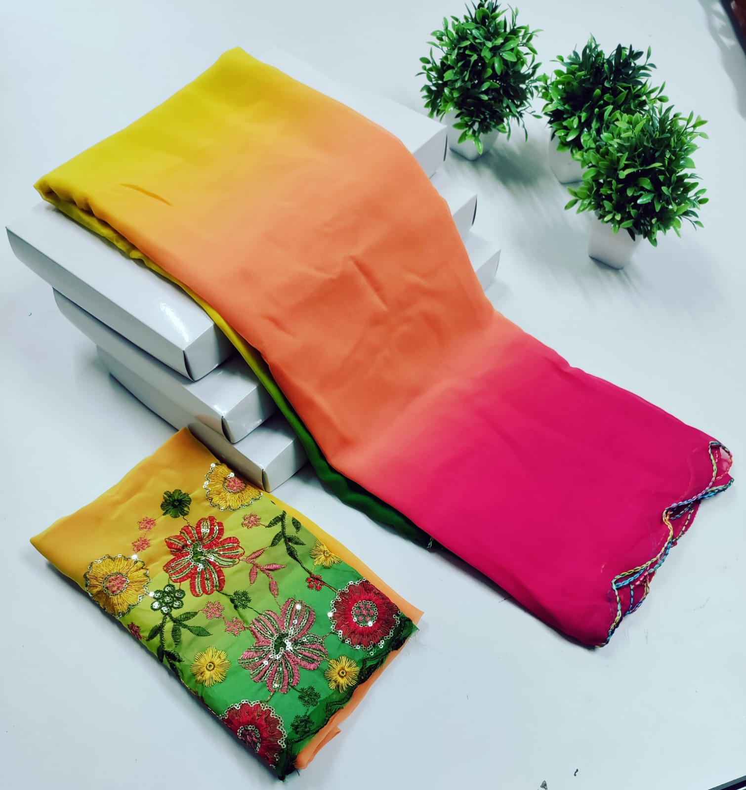 Elegant Gerojet Saree with Embroidered Blouse