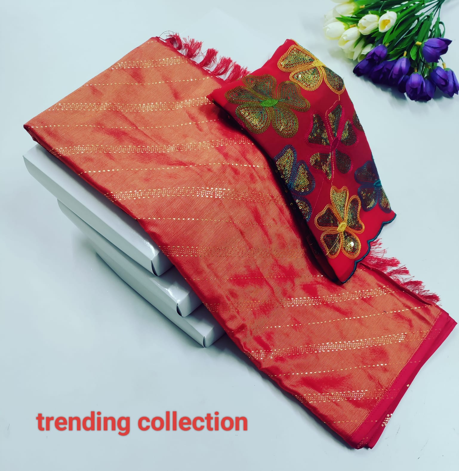 Elegant Gerojet Saree with Embroidered Blouse