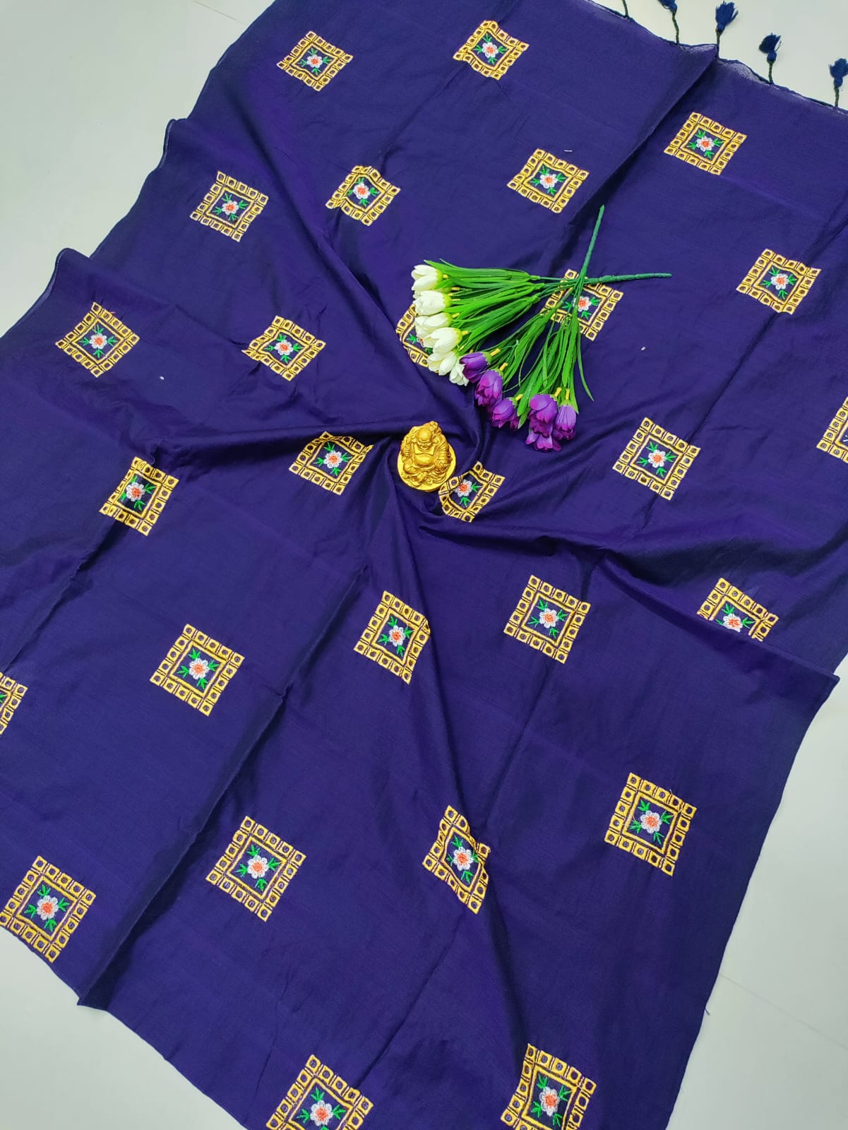 Royal Blue Premium Cotton Saree with Elegant Embroidery