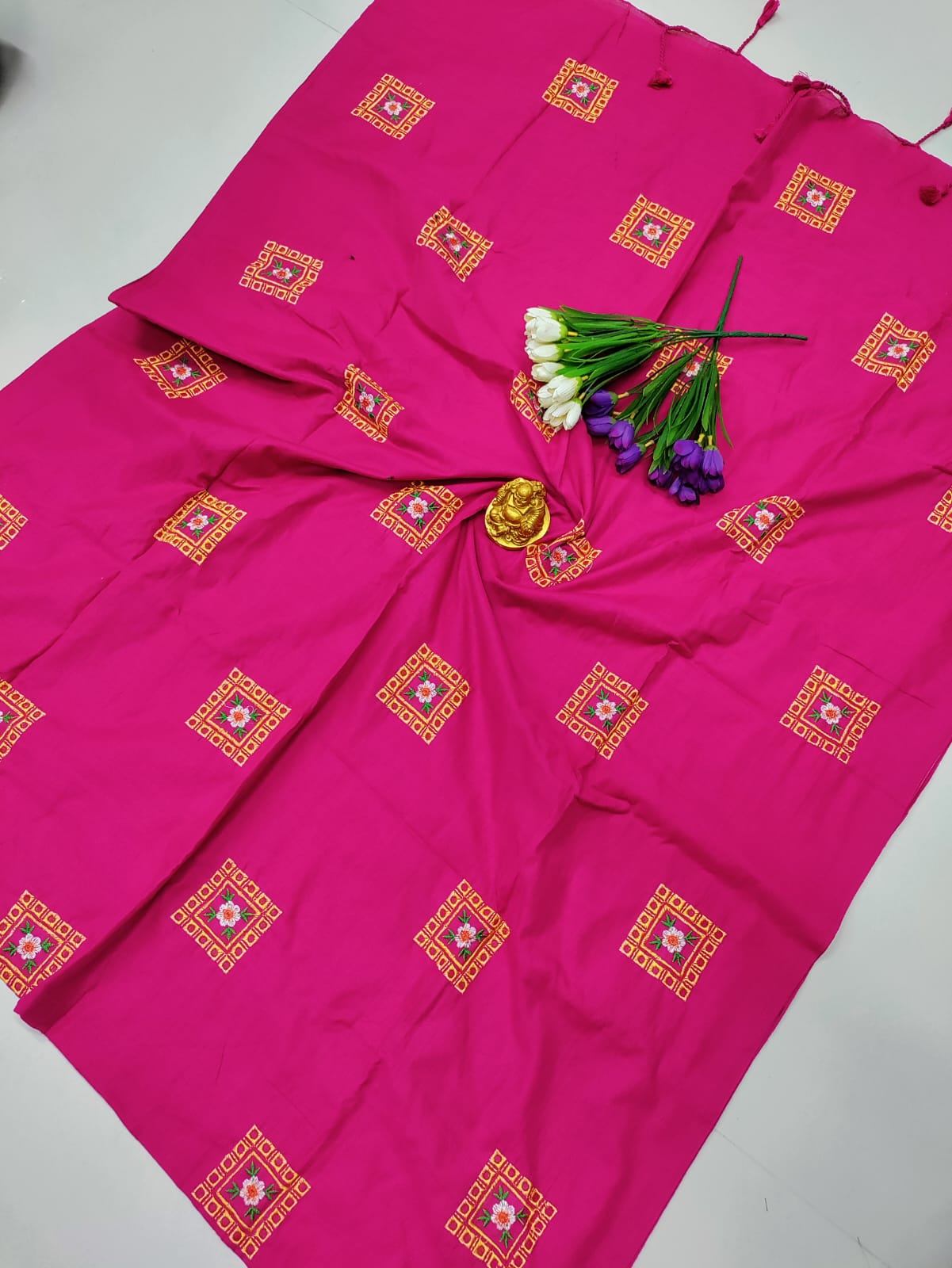 Pink Premium Cotton Saree with Elegant Embroidery