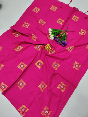 Pink Premium Cotton Saree with Elegant Embroidery