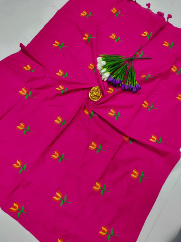 Cotton Premium Embroidery Saree – Pink