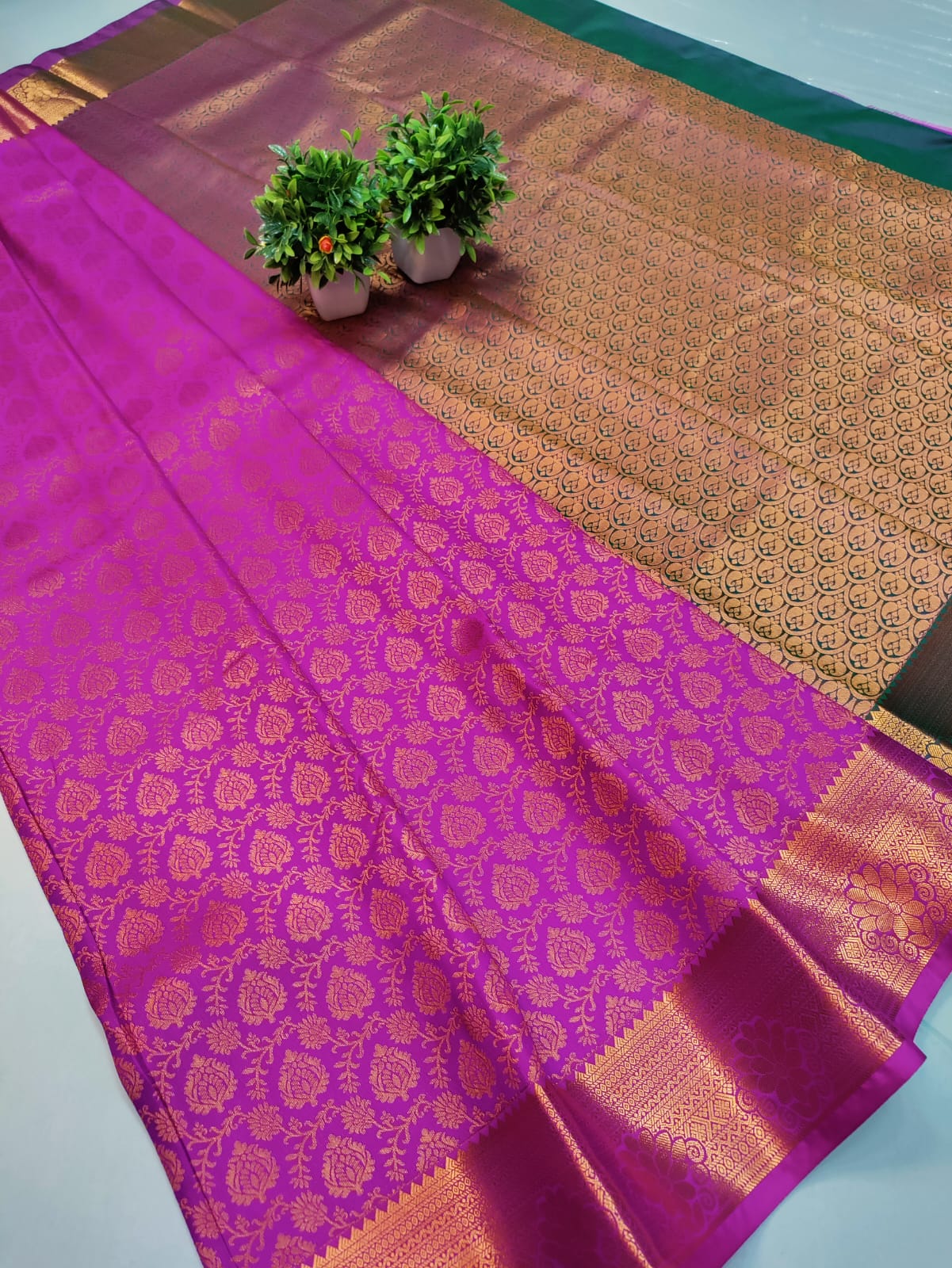 Royal Magenta & Copper Zari Bridal Kanjivaram Silk Saree