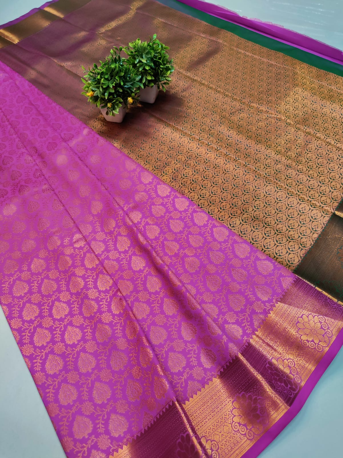 Majestic Magenta & Copper Bridal Kanjivaram Silk Saree