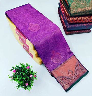 💜  Purple Alaya  Silk Saree – Regal Elegance for the Perfect Bride