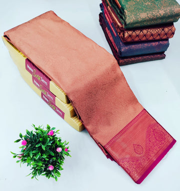 🍑 Peach Alaya Wedding Silk Saree – Soft Elegance for the Modern Bride
