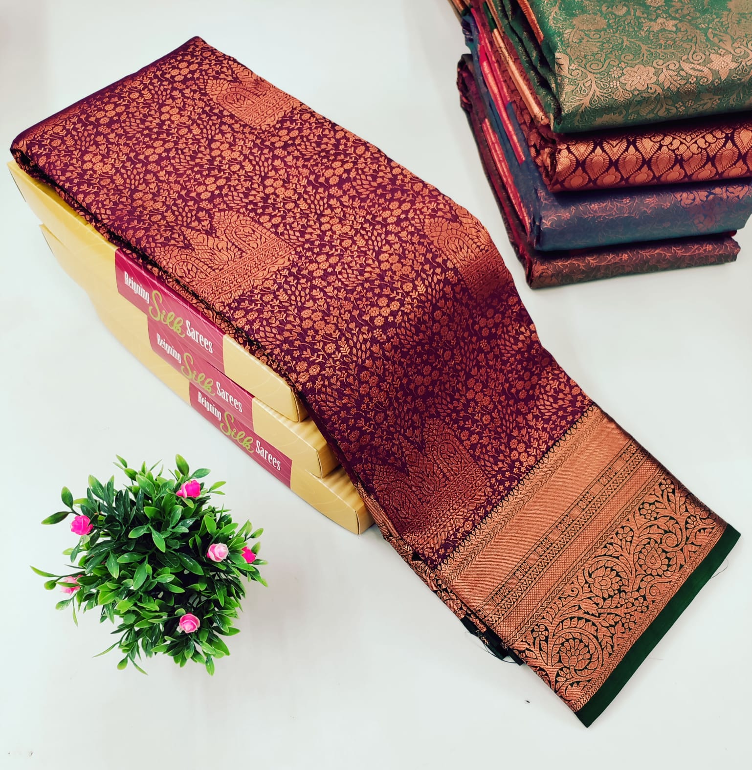 Maroon Copper Alaya Wedding Silk Saree