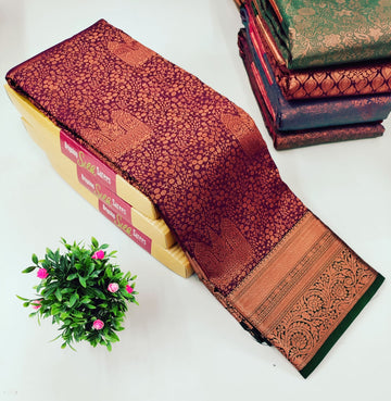 Maroon Copper Alaya Wedding Silk Saree