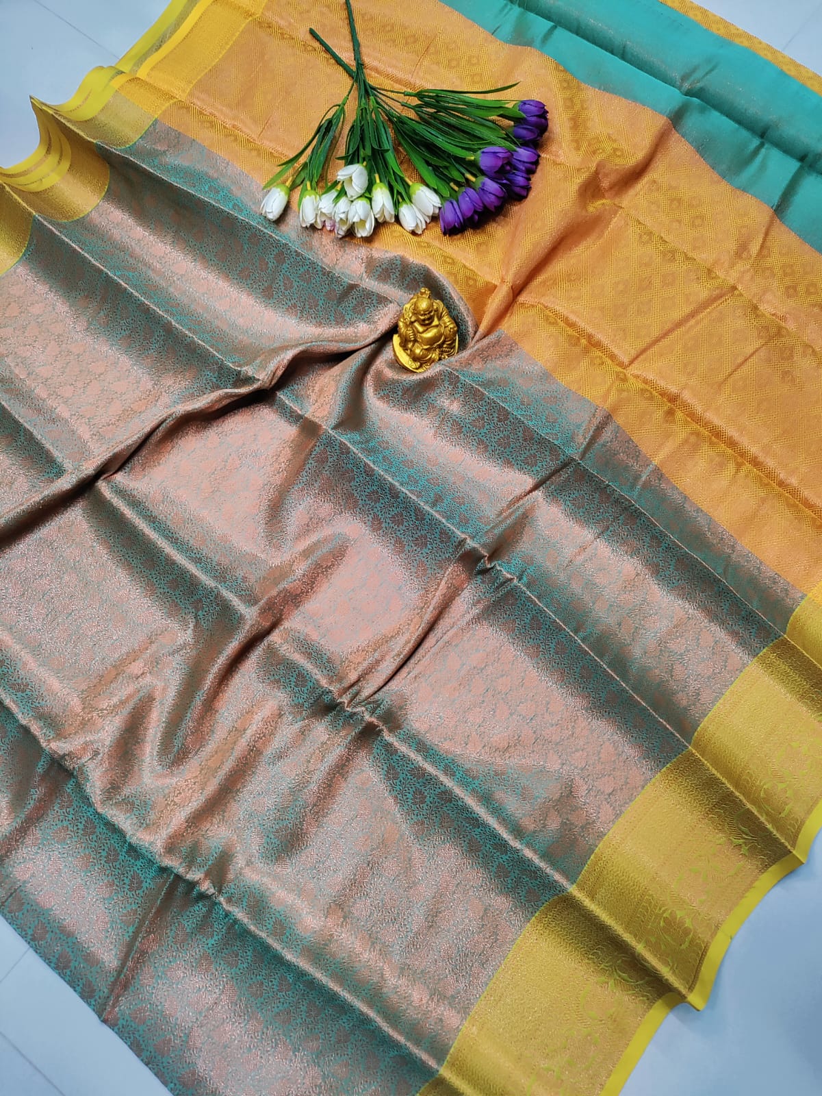 Golden Mustard & Pastel Green Soft Silk– Elegant Wedding Classic