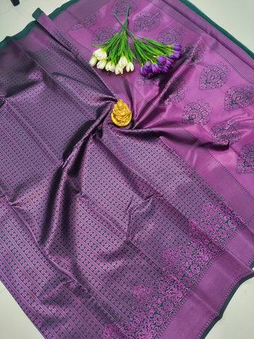 Bottle Green Soft Silk with Royal Purple Zari – Wedding Elegance