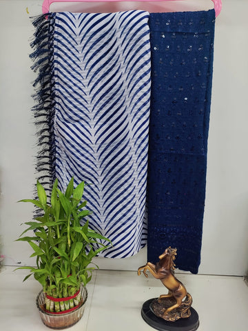 Navy Blue & White Georgette saree