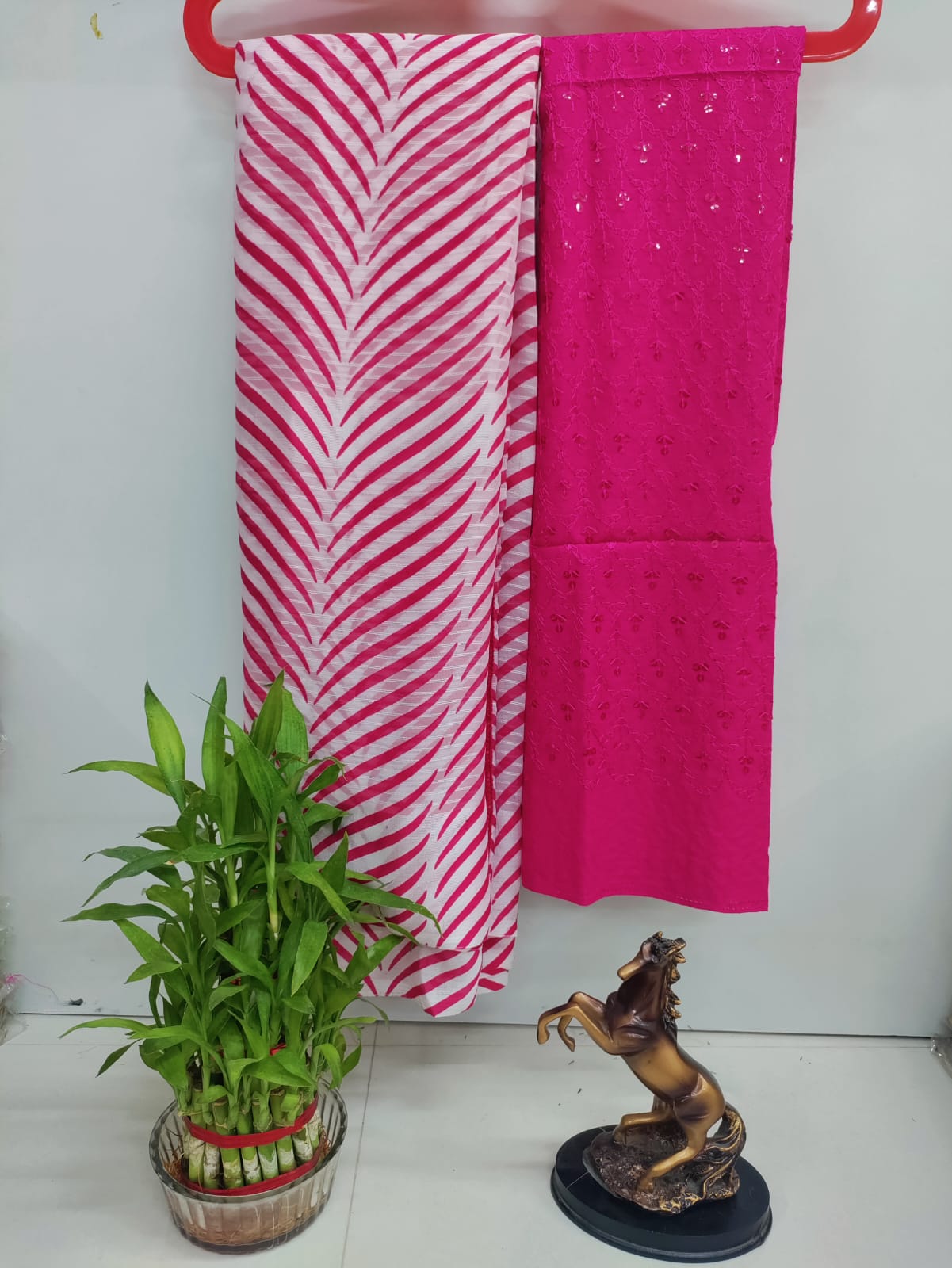 Pink & White Georgette Saree