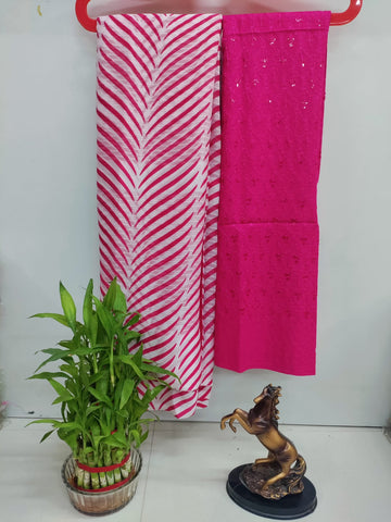 Pink & White Georgette Saree