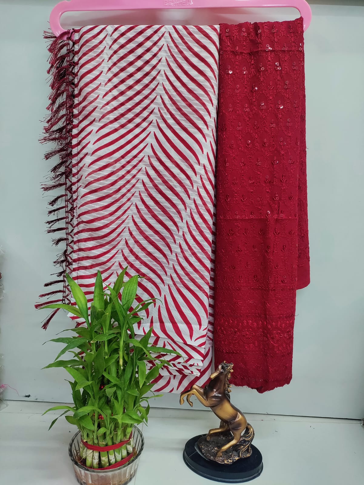 Maroon & White Georgette Saree