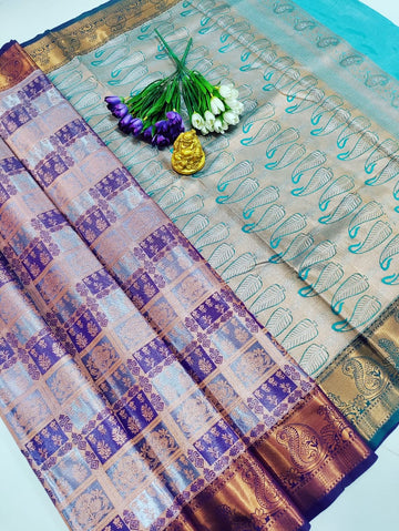 Samrudhi Silver Aqua & Royal Purple Tissue Pattu Saree