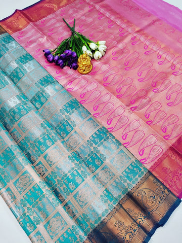 Ananya Pink & Teal Tissue Pattu Saree