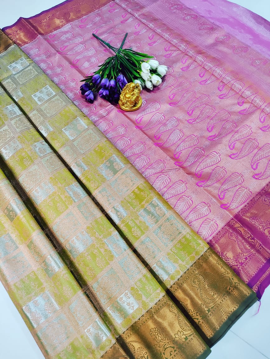 Aishwarya Dual Shade Green & Pink Tissue Silk Saree