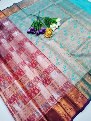 Vaishnavi Maroon with Teal Tissue Silk Saree