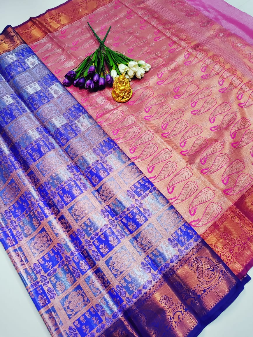 Rajakumari Royal Blue with Pink Tissue Silk Saree