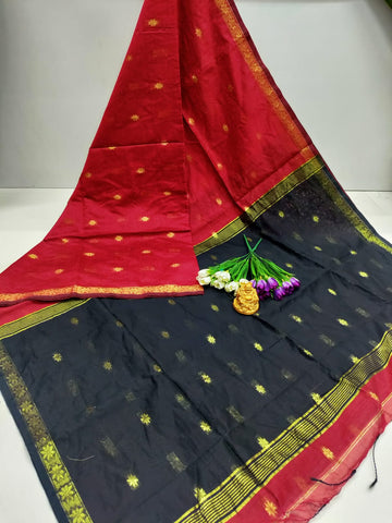 Kanchana Red with Black Maheshwari Cotton Saree