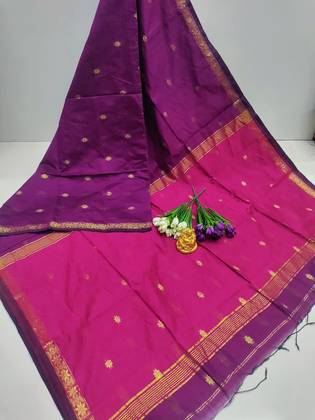 Purple with Pink Maheshwari Cotton Saree