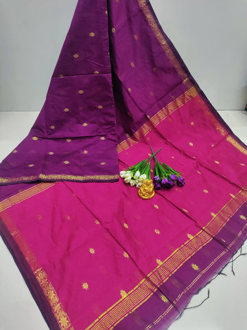 Purple with Pink Maheshwari Cotton Saree