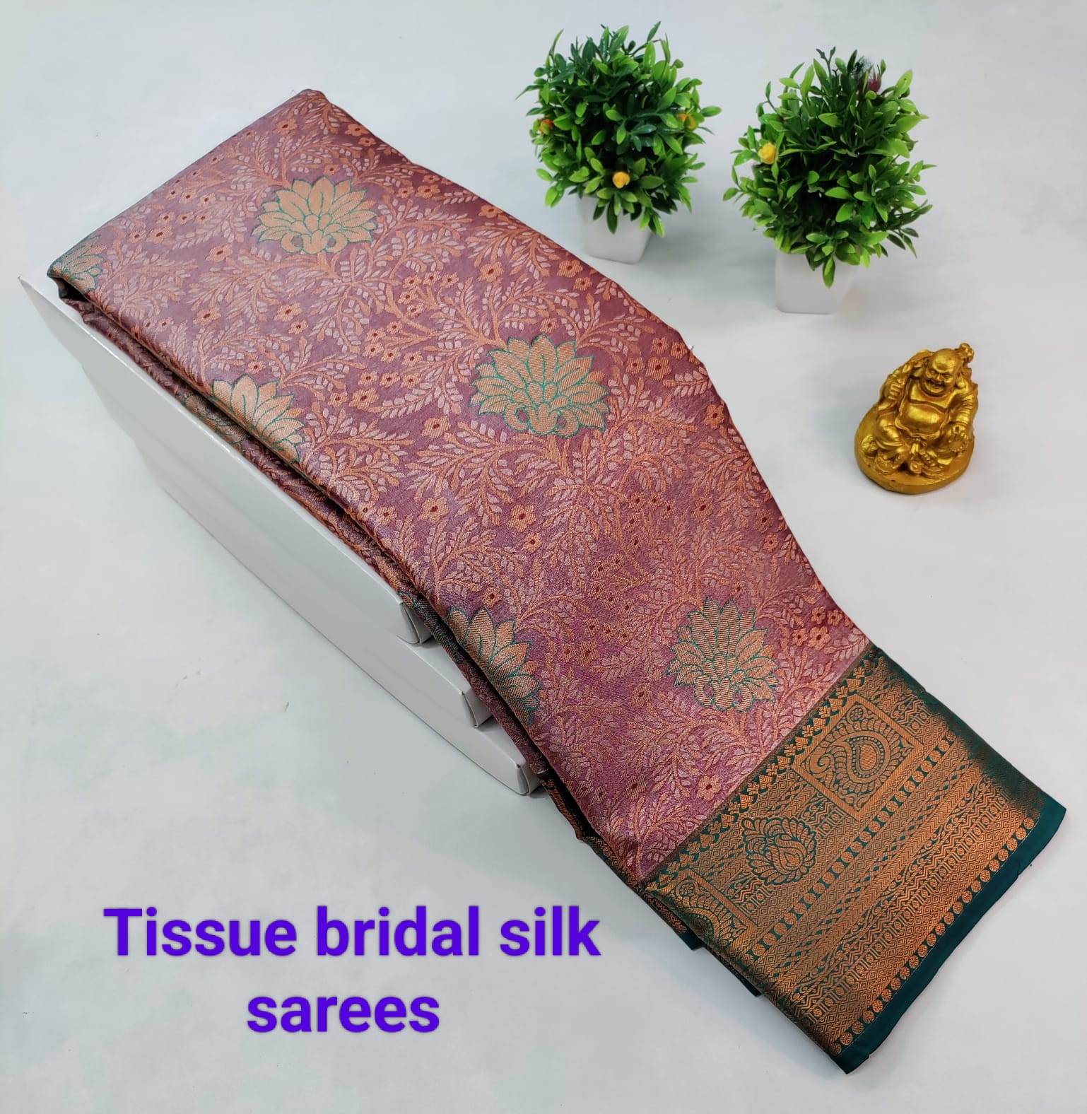 Light Purple Tissue Silk Saree with Teal Border