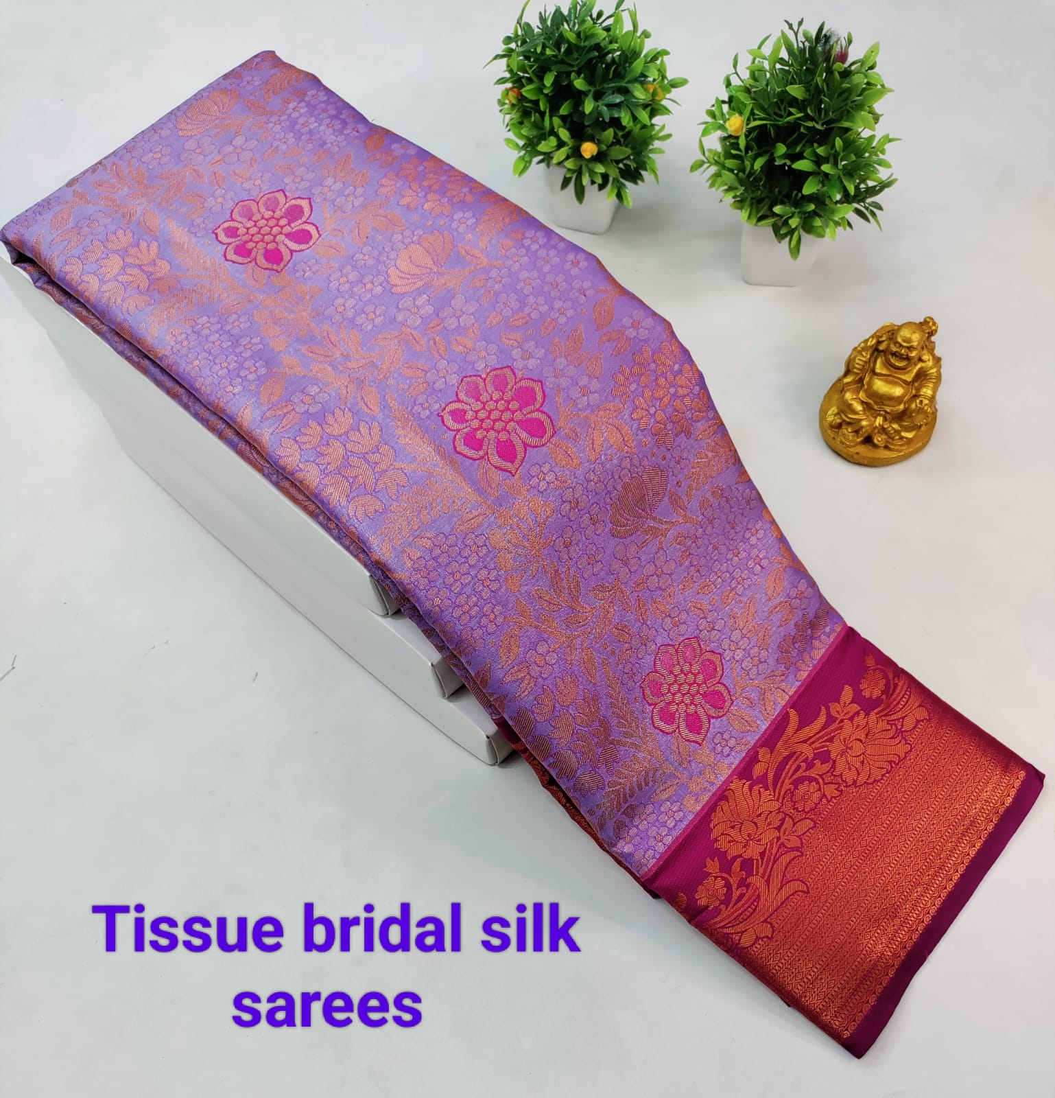 Lavender Tissue Silk Saree with Maroon Border