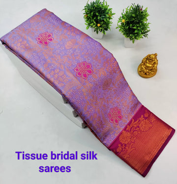 Lavender Tissue Silk Saree with Maroon Border