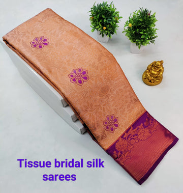 Kanjeevaram Light Orange with Mejanta Tissue Silk Saree