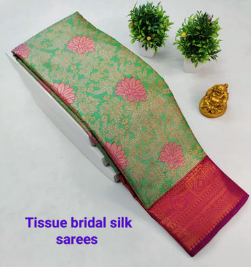 Pista Green with Pink Kanjeevaram Tissue Silk Saree