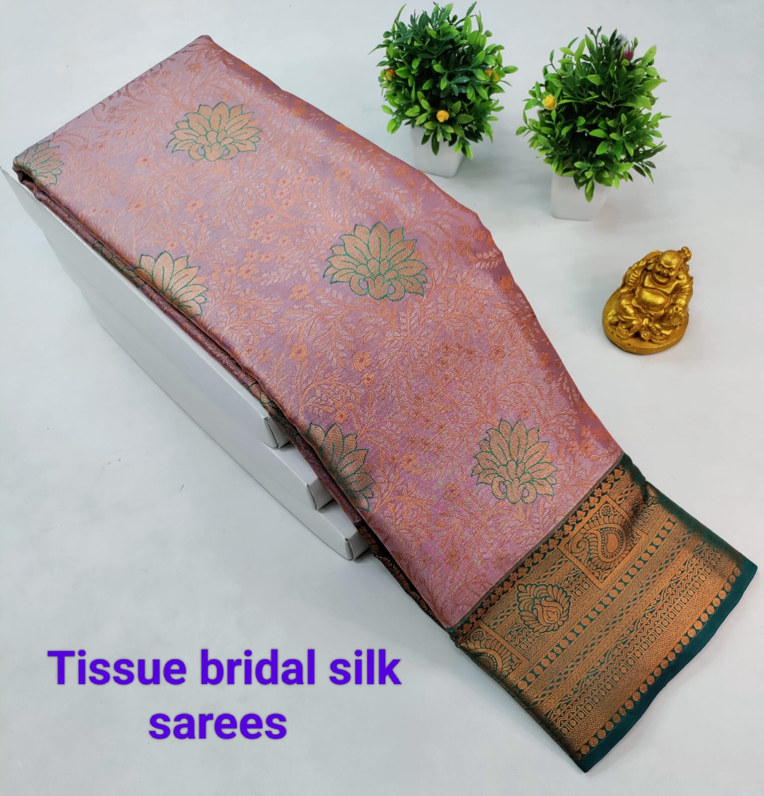 Light Pink with Teal Kanjeevaram Tissue Silk Saree