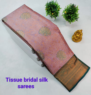 Light Pink with Teal Kanjeevaram Tissue Silk Saree