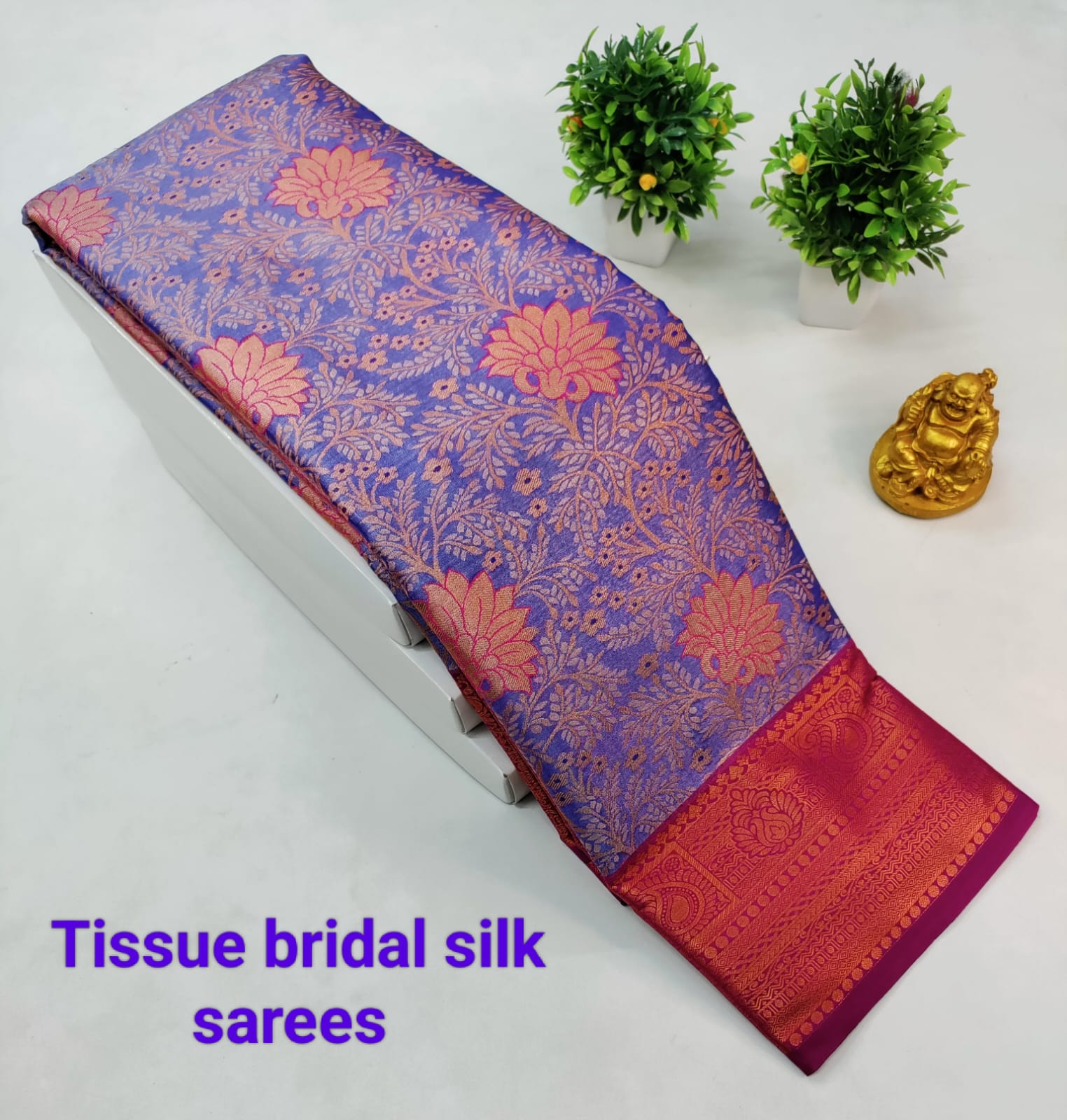 Royal Blue with Mejanta Pink Kanjeevaram Tissue Silk Saree