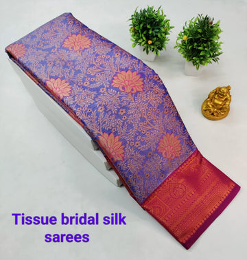 Royal Blue with Mejanta Pink Kanjeevaram Tissue Silk Saree