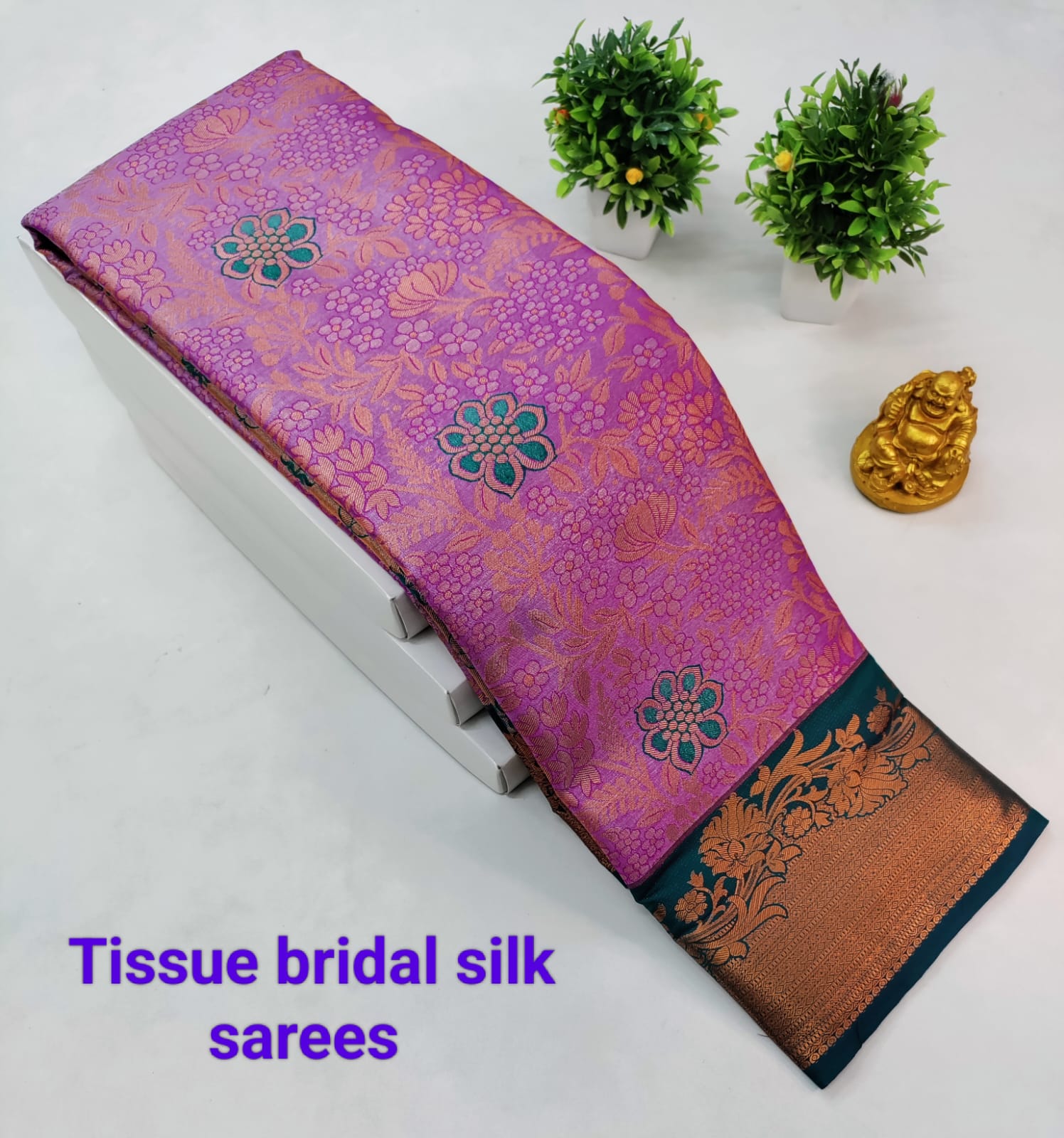 Mejanta with Teal Kanjeevaram Tissue Silk Saree