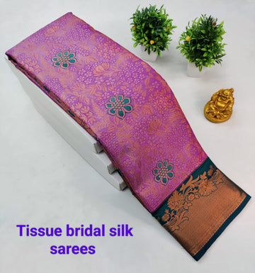 Mejanta with Teal Kanjeevaram Tissue Silk Saree