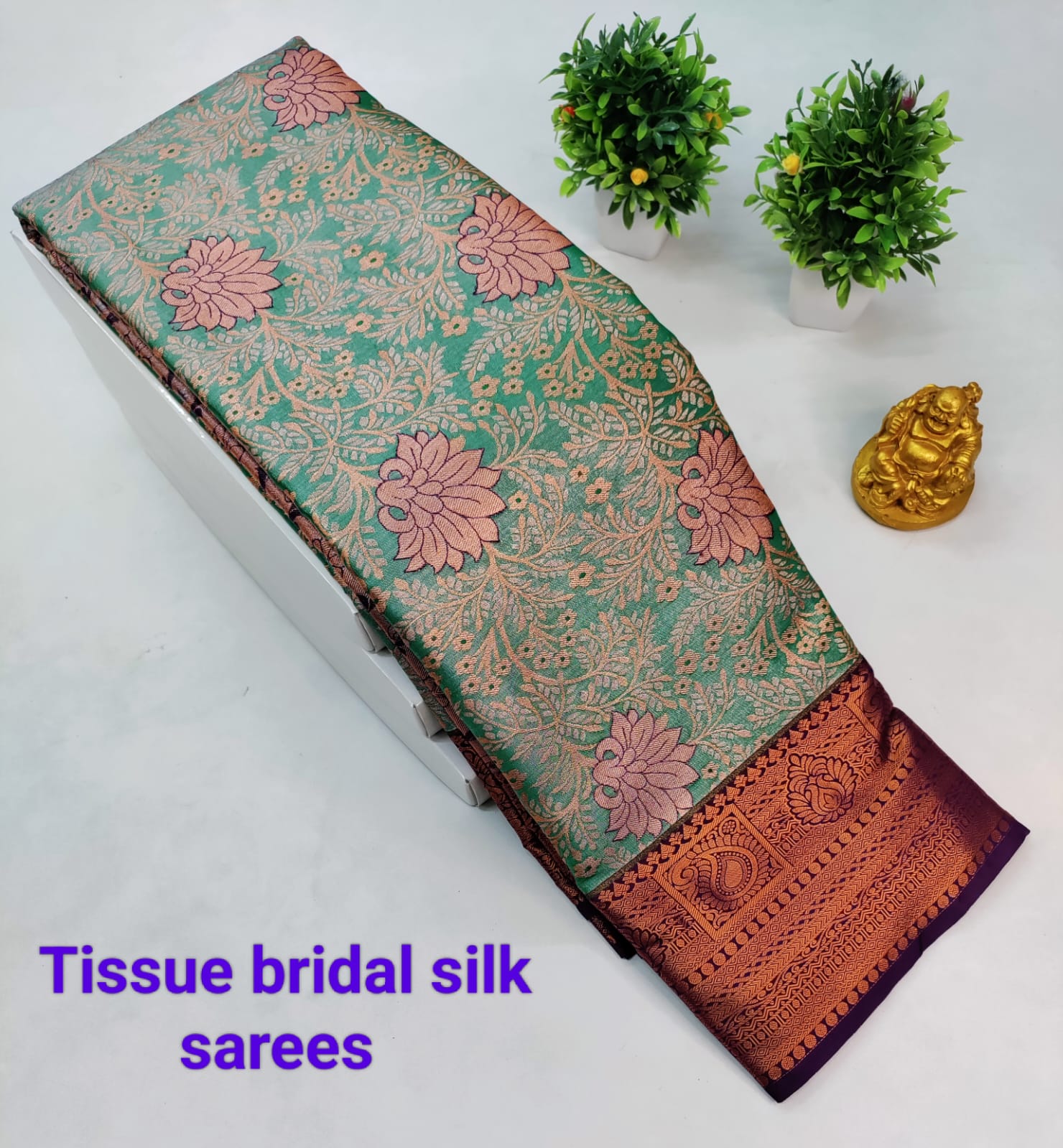 Green with Purple Kanjeevaram Tissue Silk Saree