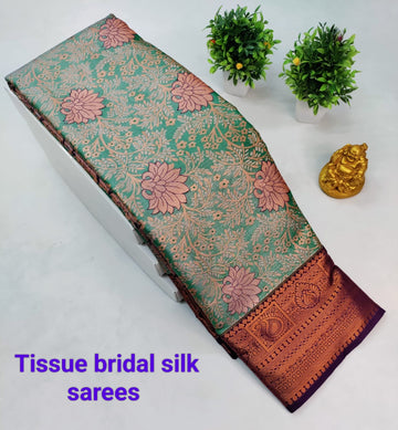 Green with Purple Kanjeevaram Tissue Silk Saree
