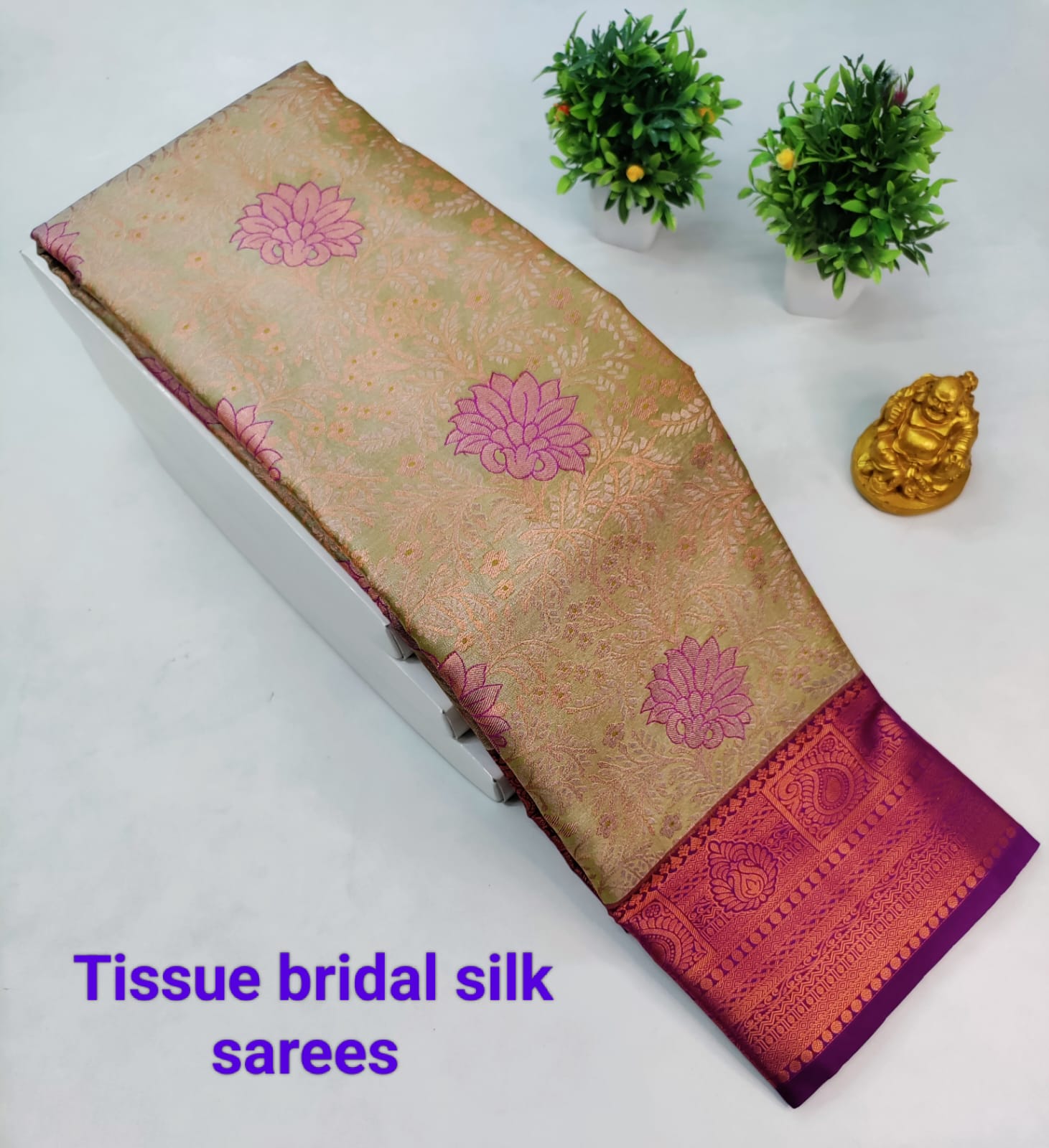 Light Green with Mejanta Pink Kanjeevaram Tissue Silk Saree