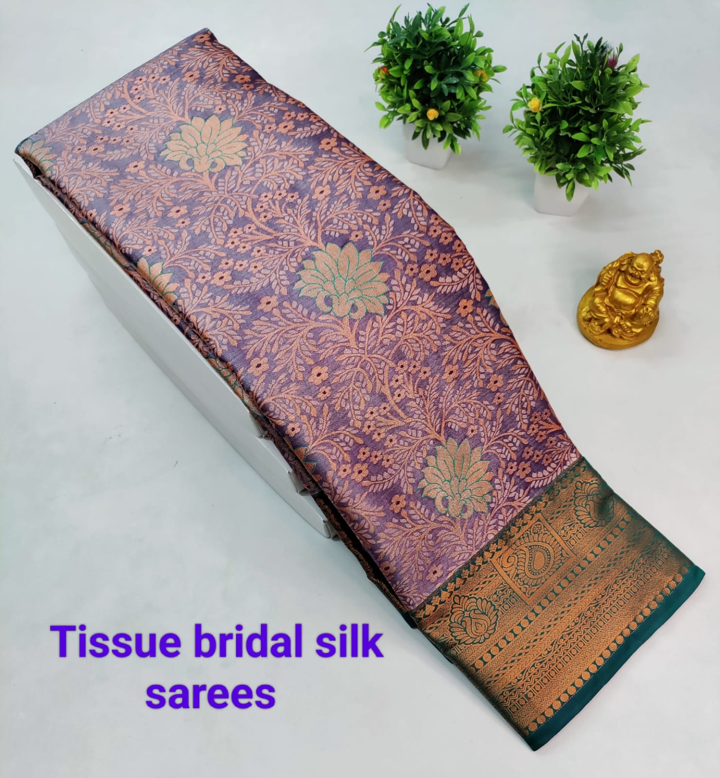 Purple with Teal Kanjeevaram Tissue Silk Saree